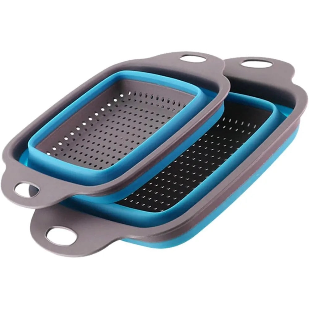 Storage Bag Fruit and Vegetable Basket Folding Filter Square Draining Basket Colander Silicone Kitchen Garlo Sink Rack (M, One
