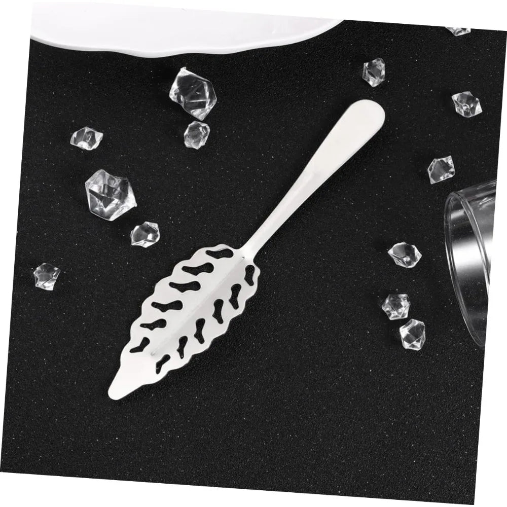 Stainless Steel Cube Sugar Colander Strainer and Ice Filter Spoon for Cocktails and Cooking Rustproof Kitchen Utensil Leaves Si