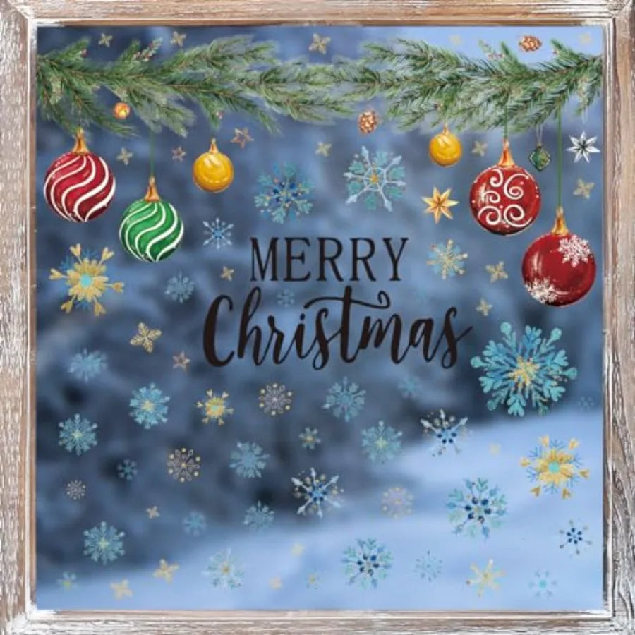 221 PCS Christmas Window Cling Sticker Set with Xmas Balls Branches and Snow Design for Home and Party Decorations Ideal for Sh