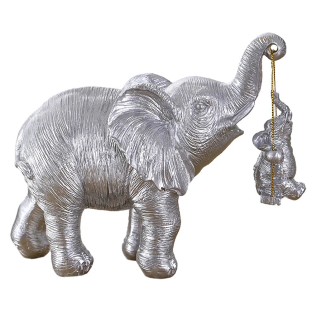 Gold/Silver Swing Mother Son Elephant Statue Resin Swing Elephant Decor Brings Good Luck Wealth Elephant Crafts Mother Day Gifts