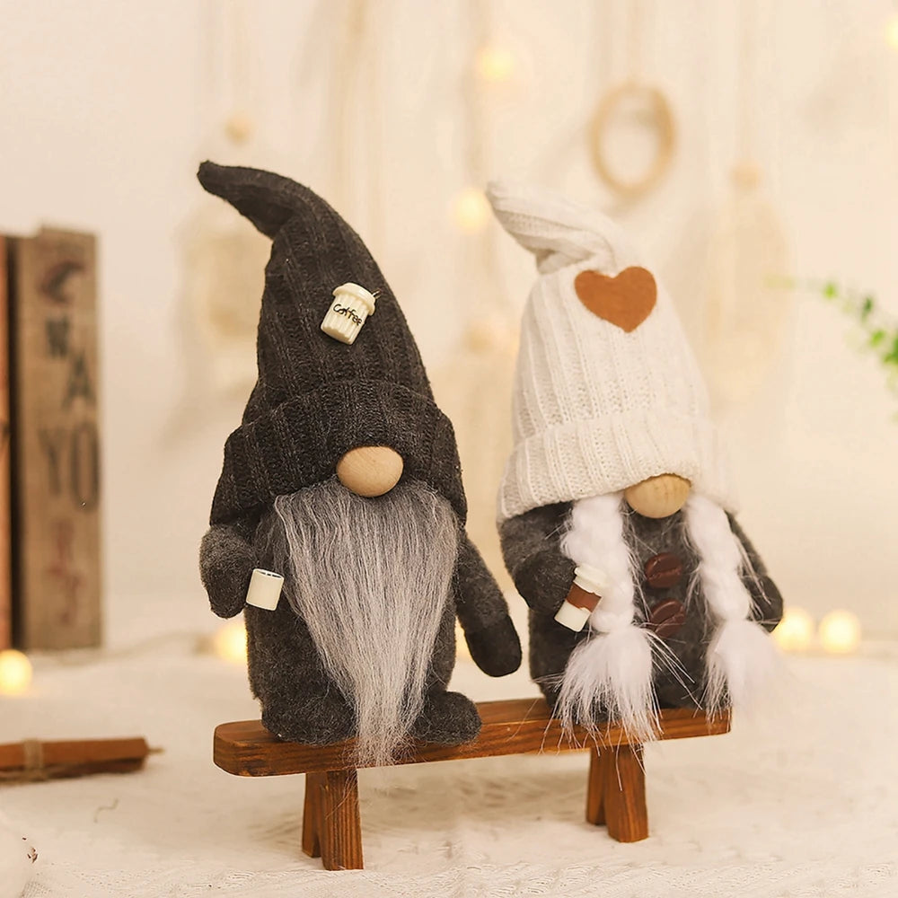 Coffee Gnome Doll New Year Christmas Plush Coffee Bar Decoration for Farmhouse Party Home Desktop Christmas Faceless Plush Dolls