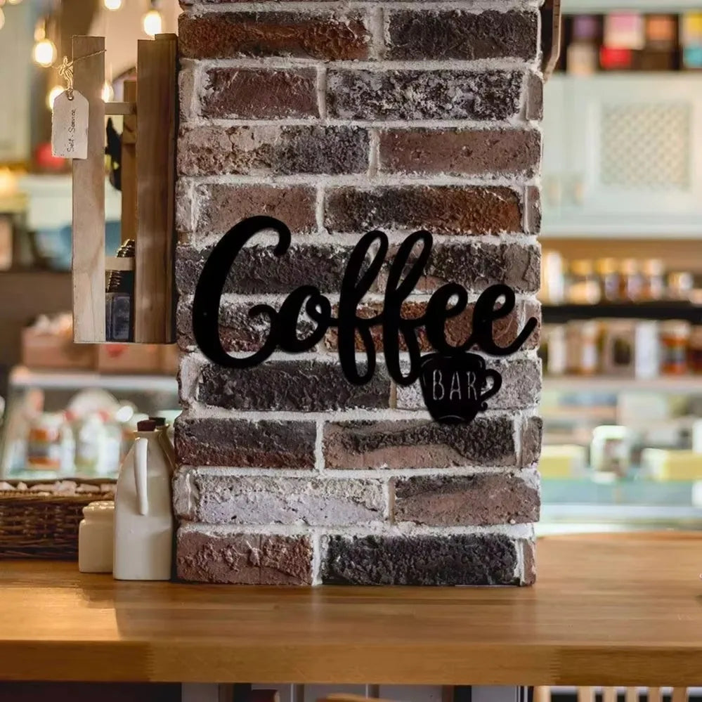 1pc Black Metal Coffee Cup Wall Sign – Stylish Hanging Decor for Coffee Bars & Home