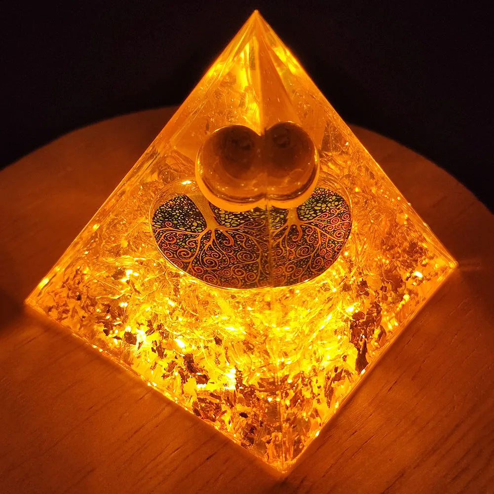 Crystal Orgone Pyramid Handmade Healing Reiki Energy Generator Orgonite Ornament Tabletop Garden Miniature Decoration