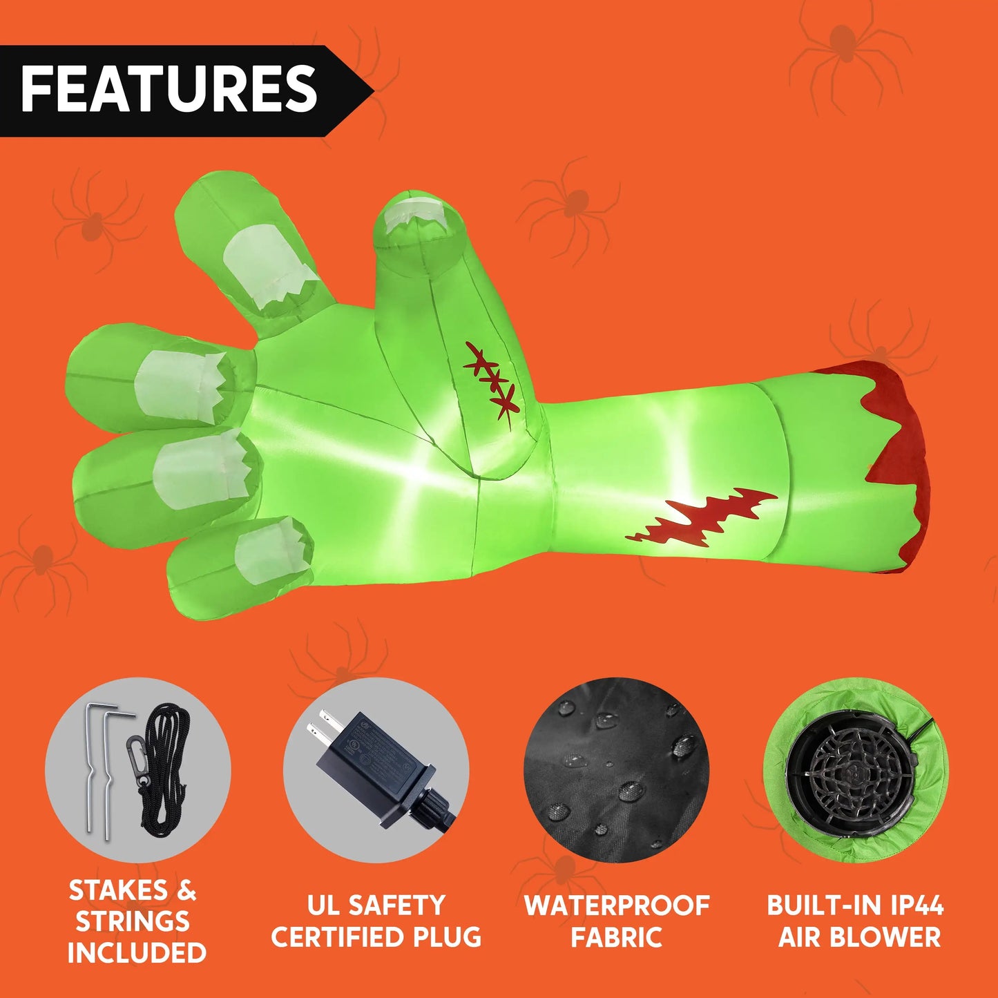 Joyfy 9ft Halloween Inflatables Broken Hand Giant Zombie Arm Outdoor Decoration with Built-in LEDs Scary Green Giant Hand