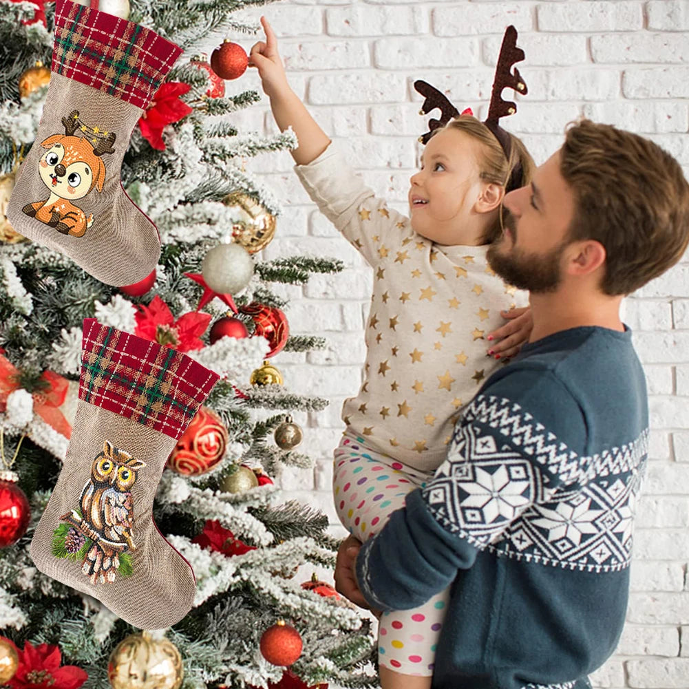 Christmas Decor Diamond Painting Stocking Snowman Diamond Xmas Fireplace Hanging Stockings Owl Pine for Family Party Decorations