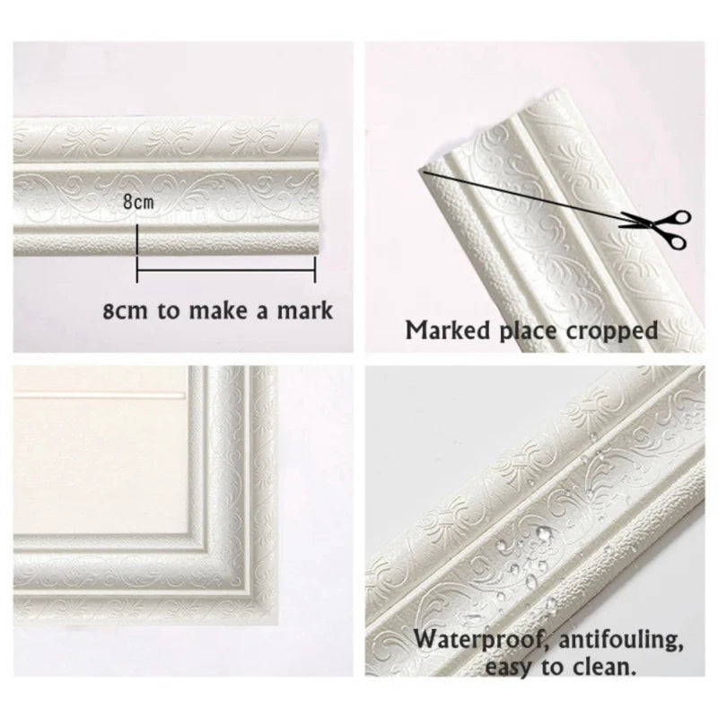 Self Adhesive Flexible Foam Molding Trim Wallpaper Border 3D Decorative Wall Lines Peel and Stick Trim for Home Hotel DIY Decor