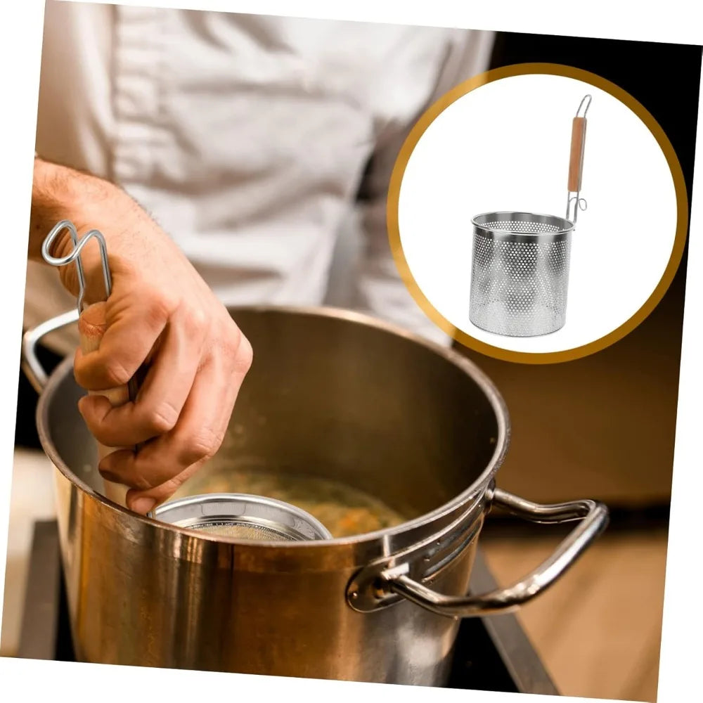 Stainless Steel Colander Round Handle Kitchen Strainer for Hot Pot Frying and Cooking Versatile Household Cooking Tool for Past