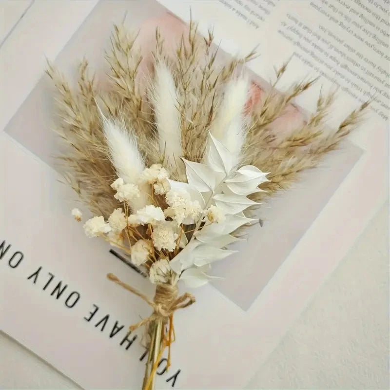 Mini Dried Flower Bouquet Set of 12 Boho Wedding Decor Boutonniere for Men Table Centerpieces Pampas Grass For Birthday Cake