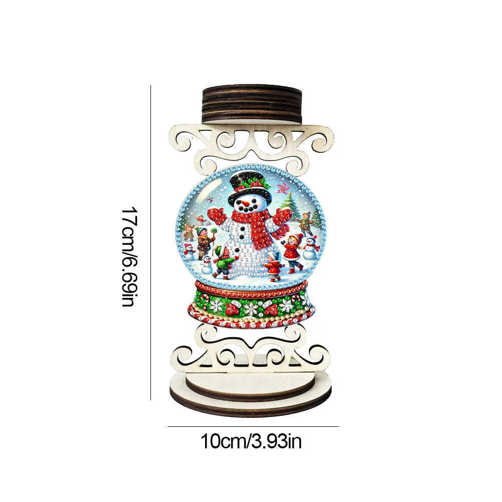 Wooden Special Shaped Xmas Theme Mosaic Rhinestone Drawing Candlestick Decor Desktop Diamond Art Candle Holder for Party Decor