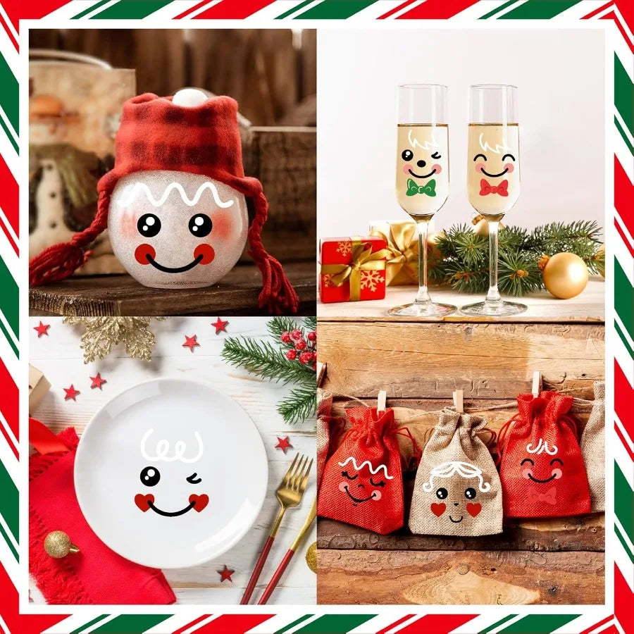 27 Pcs Christmas Stickers Gingerbread Man Face Stickers for Crafts Decoration Candy Bags Water Bottles Cartoon Snowman Face Dec