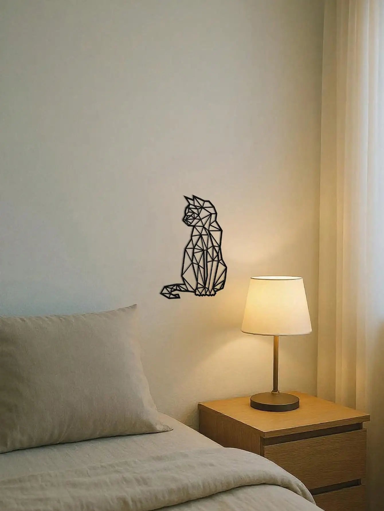 Boho Chic Wrought Iron Cat Wall Art – Modern Geometric Metal Cat Decor, Handcrafted 3D Wall Hanging Sculpture for Home