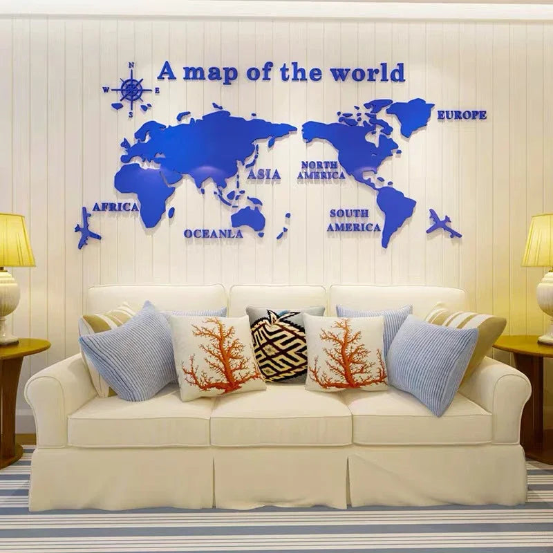 World Map Wall 3D Acrylic Wall Stickers Three-dimensional Mirror Stickers Bedroom Office Background Wall Decoration Stickers