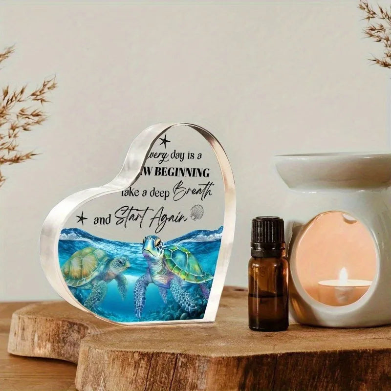Blue Sea Turtle Acrylic Decor - Ocean Themed Desktop Gift for Home & Office