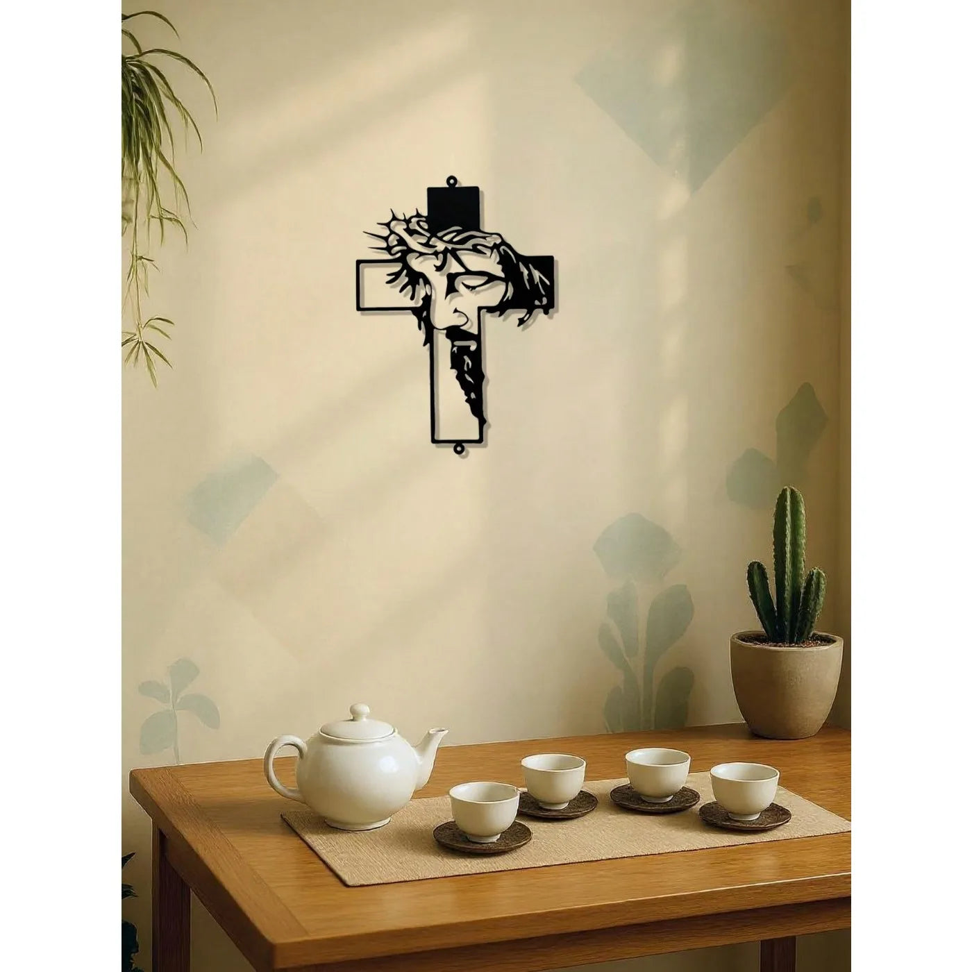 11.8 Inch Jesus Metal Cross Wall Sculpture – Rustic Christian Decor – Halloween, Christmas Gift