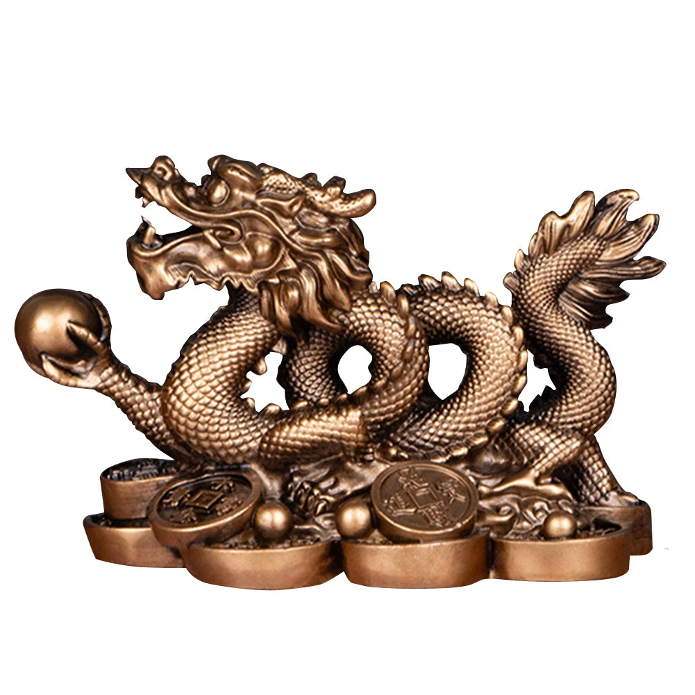 2024 Chinese Dragon Figurines Resin Dragon Figurine Ornament Attract Wealth Auspicious Dragon Statuette Desktop Decoration