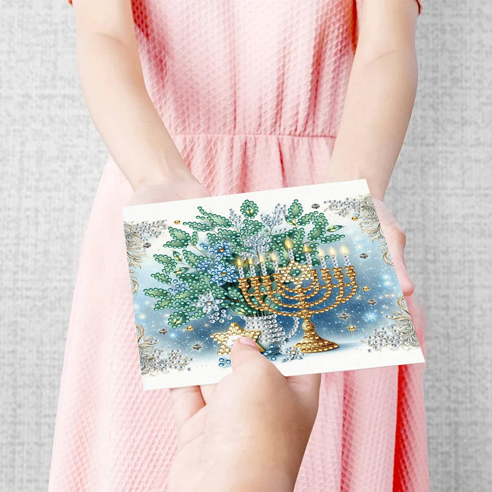 6pcs DIY Rhinestone Diamond Art Mosaic Postcards Hanukkah Pattern Hanukkah Designs for Birthdays Thanksgiving & Special Occasion