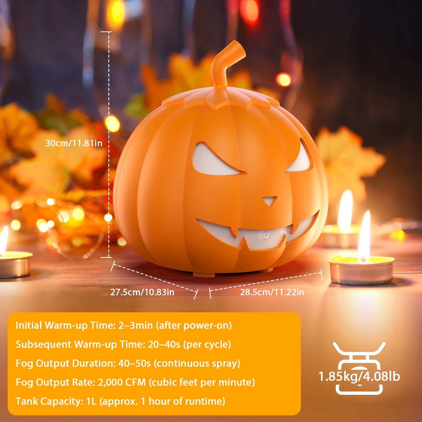 U'King 600W Pumpkin Fog Machine 12 Color RGB 6LED Lighting Effect Smoke Machine Remote for DJ Show Club Halloween Maker Fogger