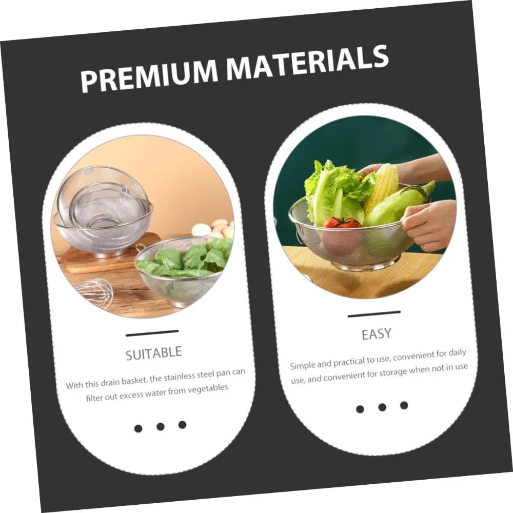 Stainless Steel Strainer Basket Vegetable and Fruit Drain Basket for Washing Rice Fine Mesh Design for Kitchen Use Compact and