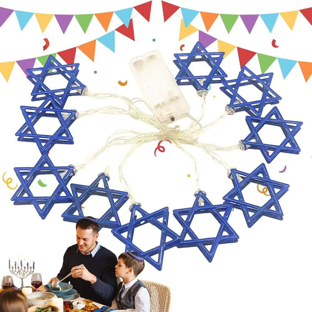 Hanukkah String Lights 9.84ft Chanukah Lights Decorations 20LEDs Chanukah Decor Battery Operated Blue Hanukkah Lights For Window