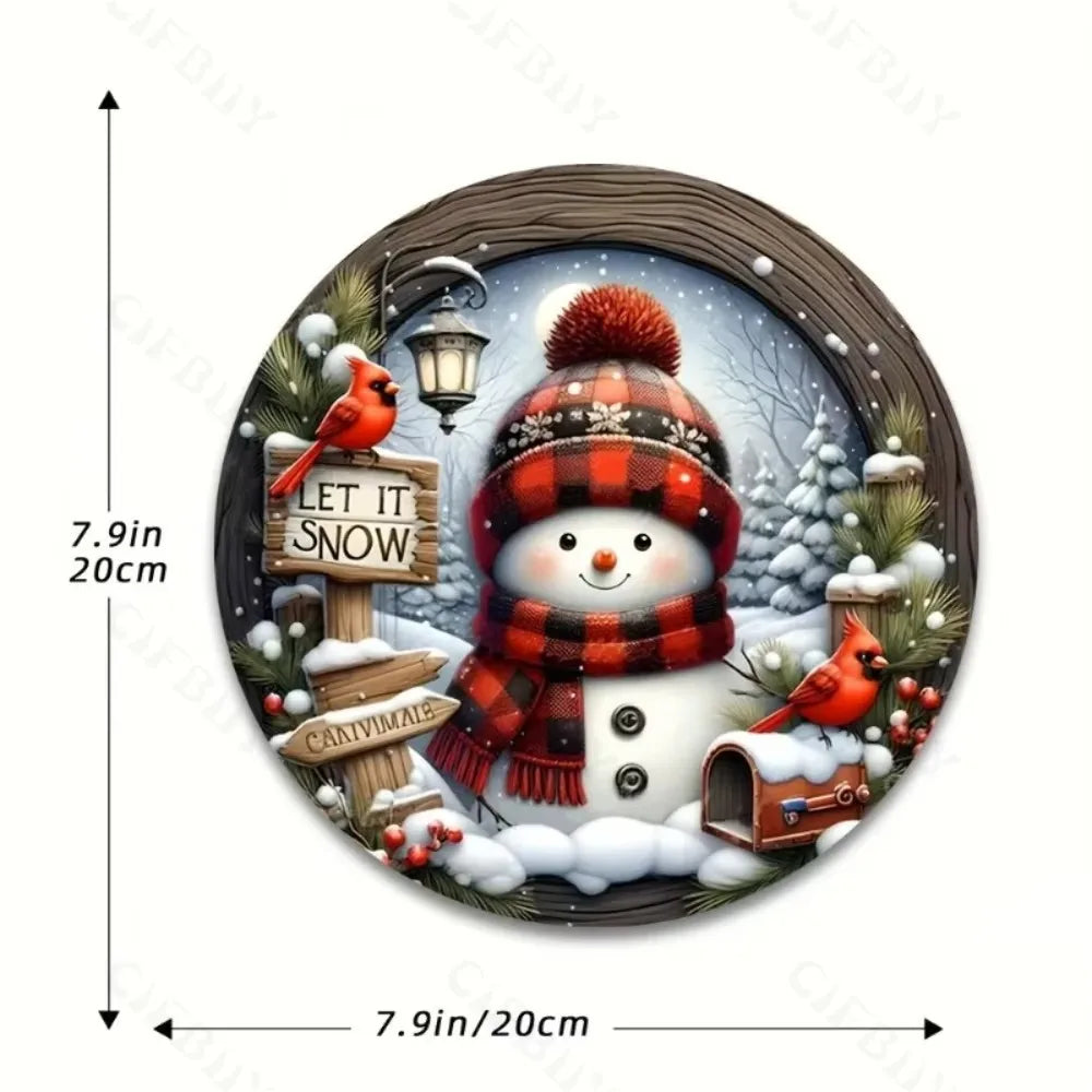 Snowman Christmas Wreath Centerpiece -Round Holiday Door Wall Hanging Ornament,Must-Have Xmas Home Decor for Festive Celebration