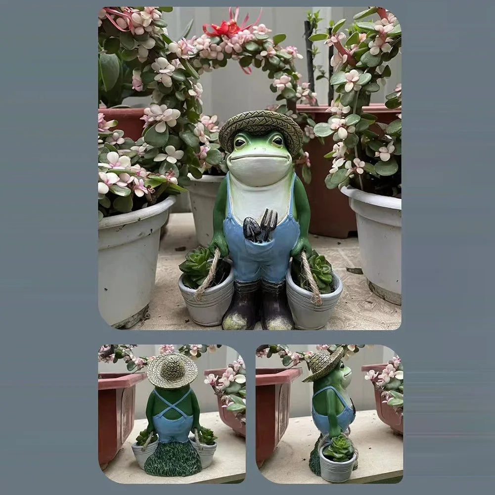 Cute Frog Yard Decor Resin Frog Succulent Flower Pot Creative Small Frog Figurine Planter for Indoor Outdoor Decor