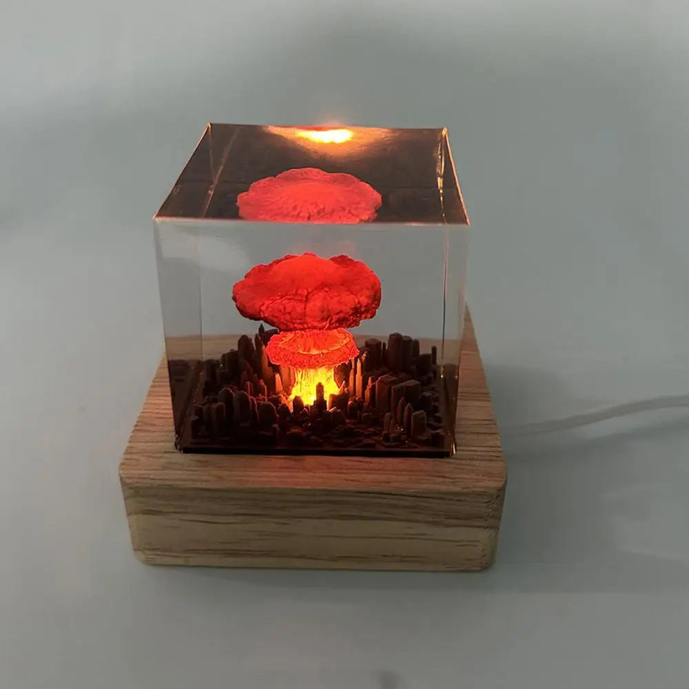 Nuclear Explosion Bomb Mushroom Cloud Lamp Resin Flameless Lamp for Courtyard Living Room Decor 3D Night Light Rechargeable Gift