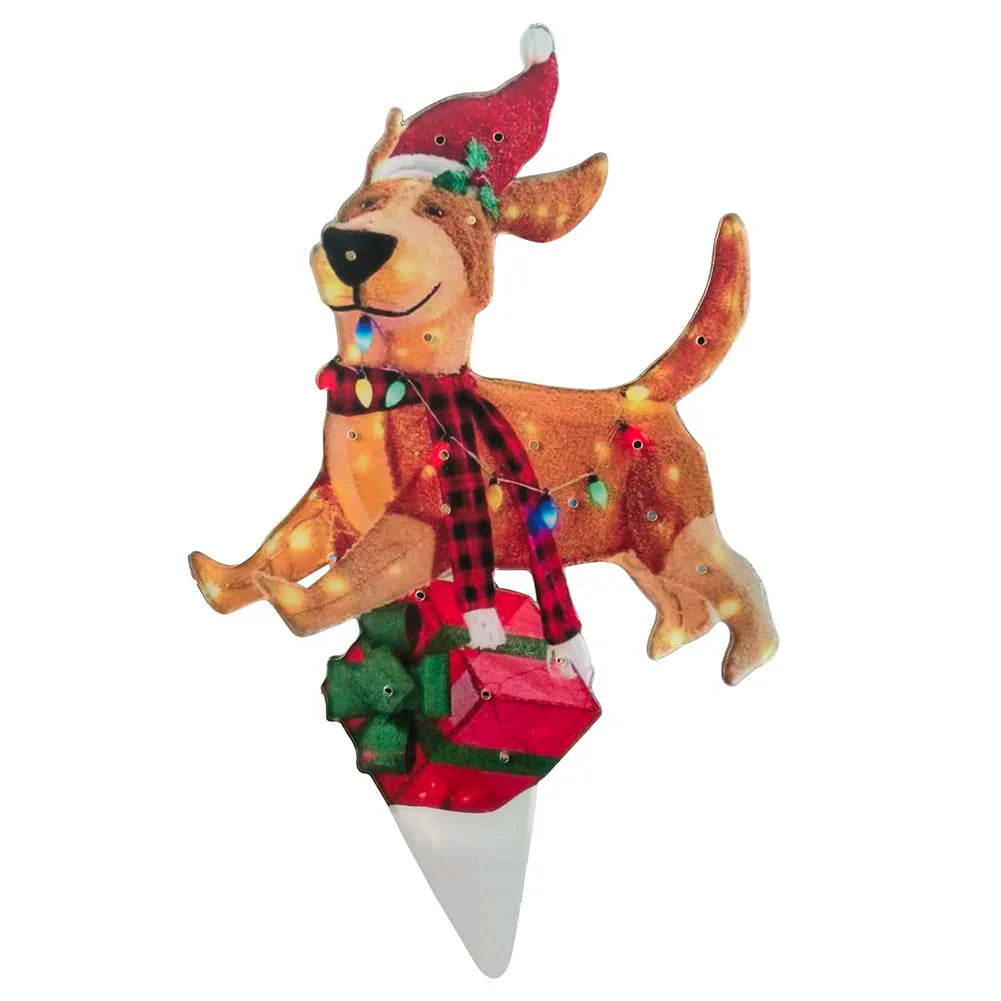 Mimic Dog Shape Sign Waterproof Light Up Puppy Figurine Wearing Xmas Hat Acrylic for Home Garden Front Pathway Walkway