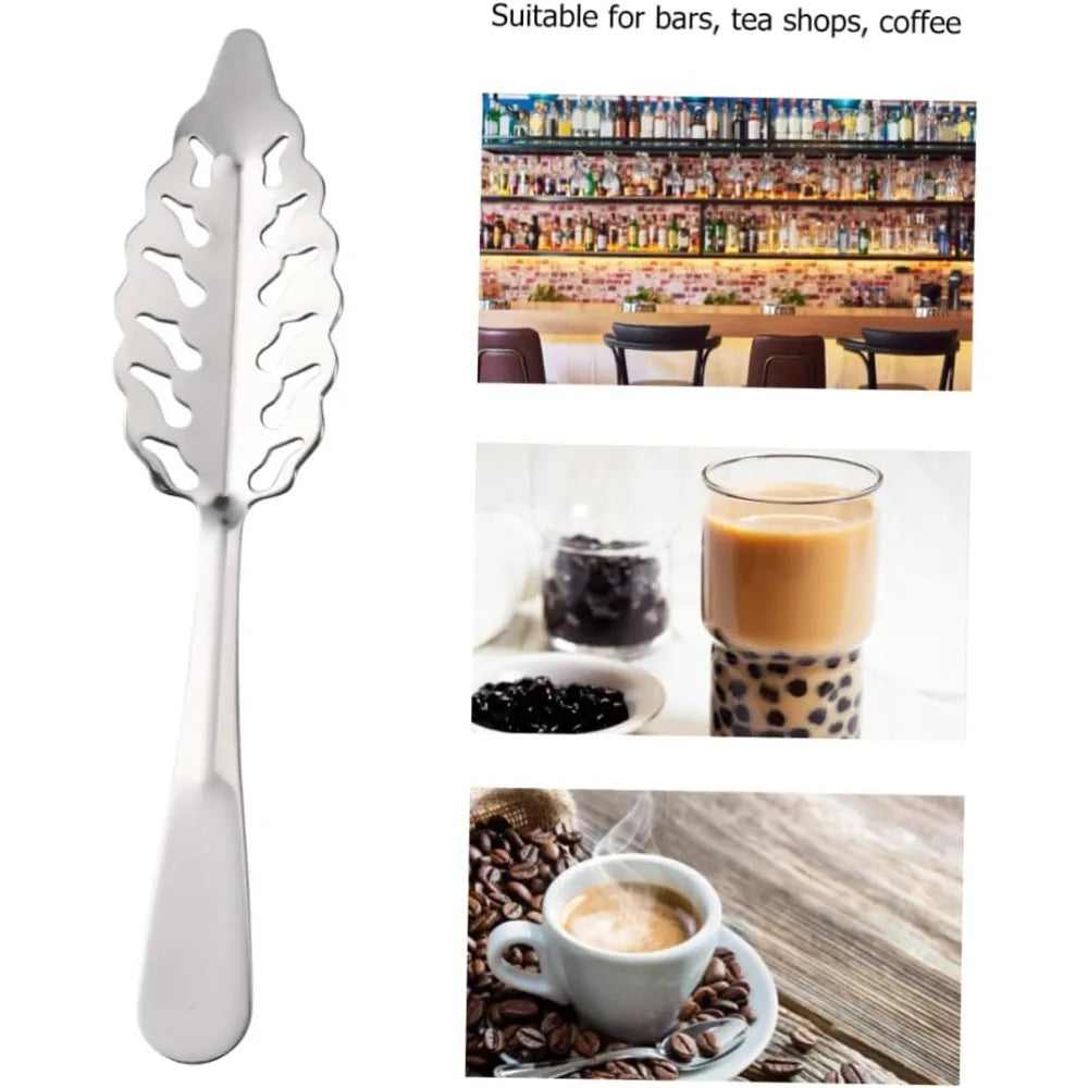 Stainless Steel Cube Sugar Colander Strainer and Ice Filter Spoon for Cocktails and Cooking Rustproof Kitchen Utensil Leaves Si