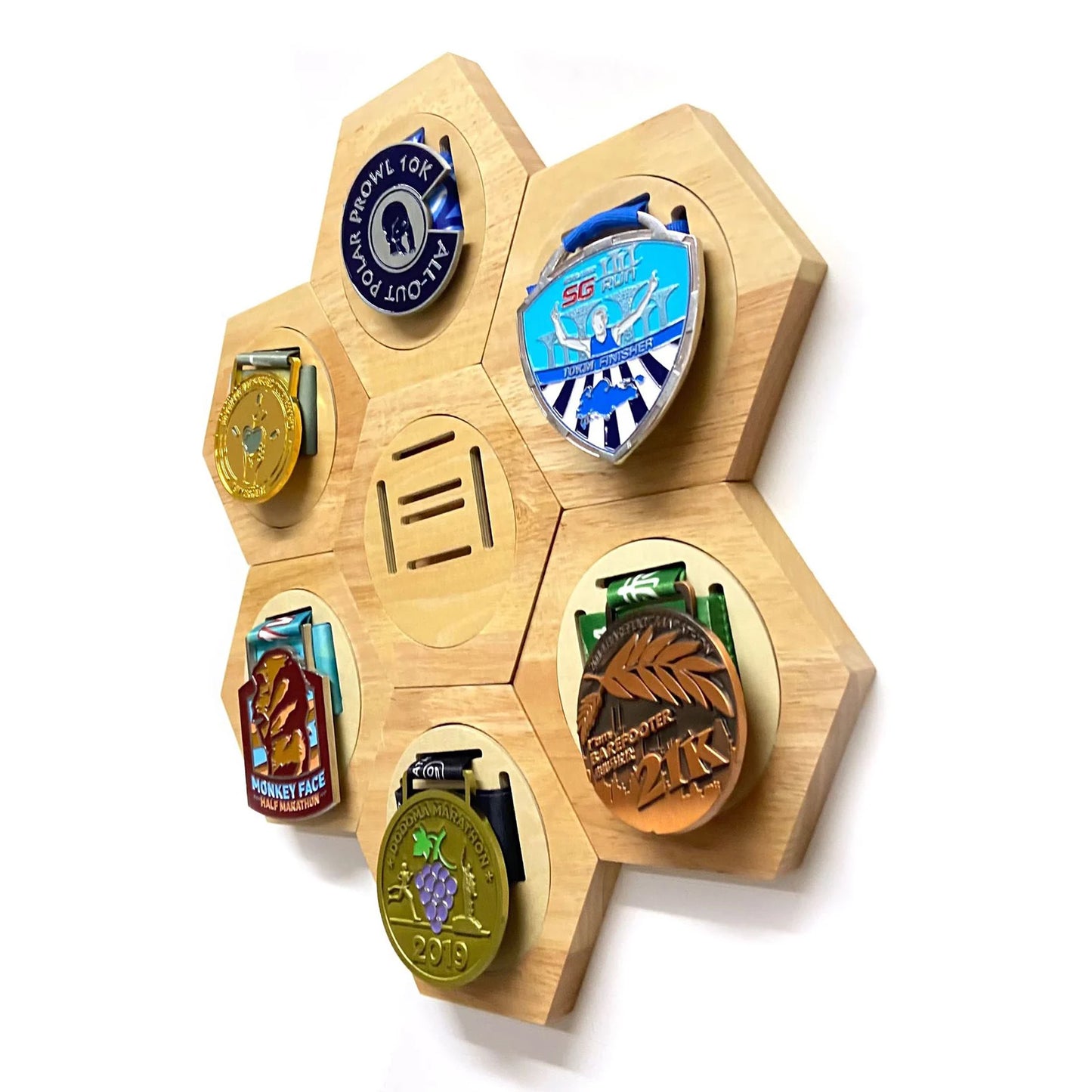 1-10PCS Honeycomb Combination Medal Display Stand Building Block Toys Hexagonal Wood Medal Rack Creative Splicing Wall Decor