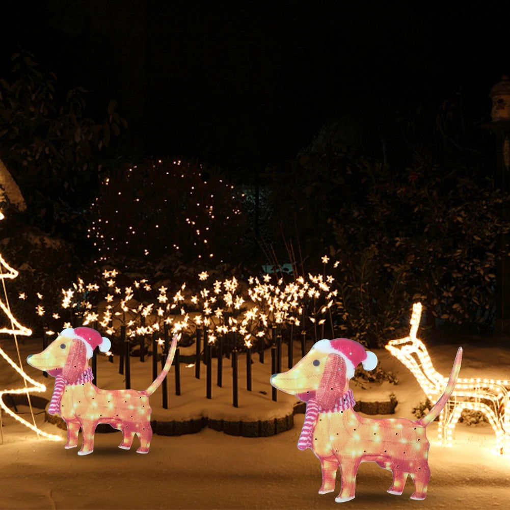 Mimic Dog Shape Sign Waterproof Light Up Puppy Figurine Wearing Xmas Hat Acrylic for Home Garden Front Pathway Walkway