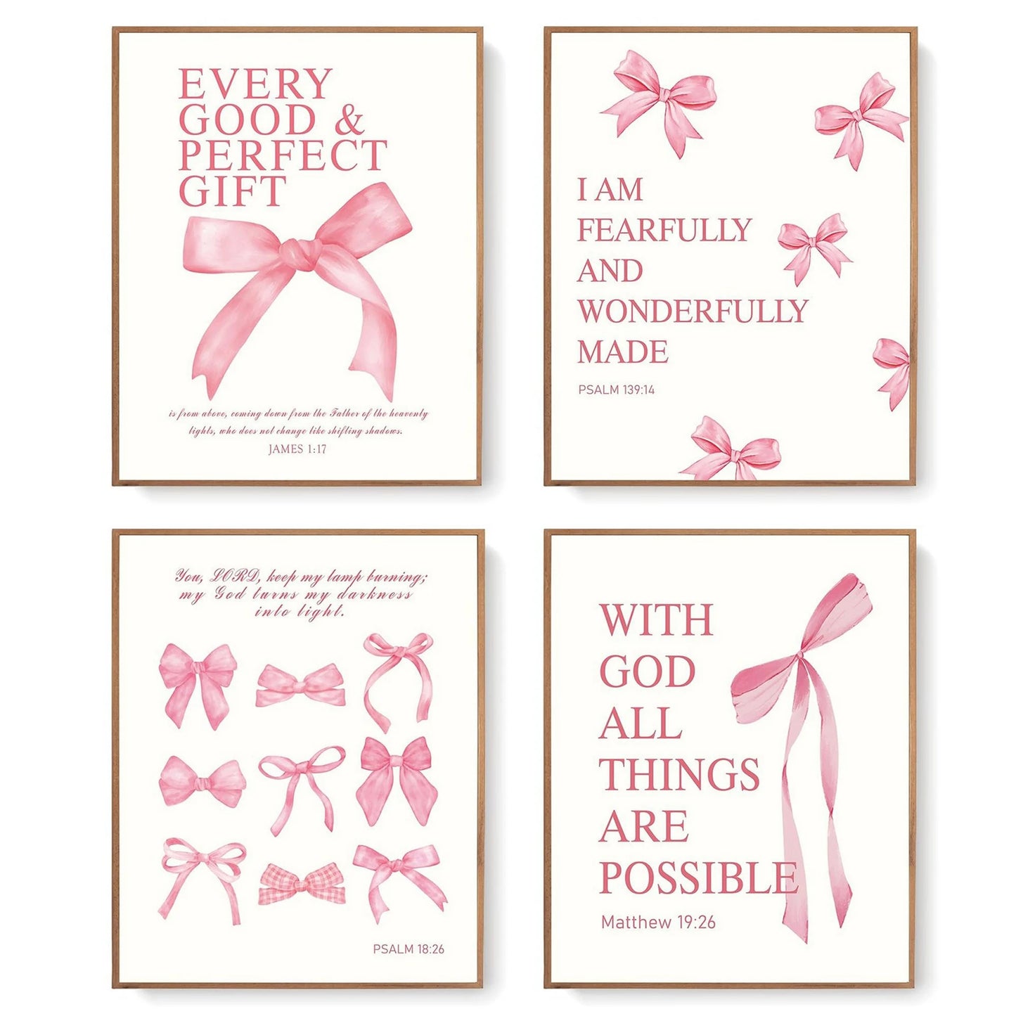 Set of 4 Elegant Bowknot Wall Art Pieces with Inspirational Quotes - Frameless Decor for Living Room Bedroom or Nursery
