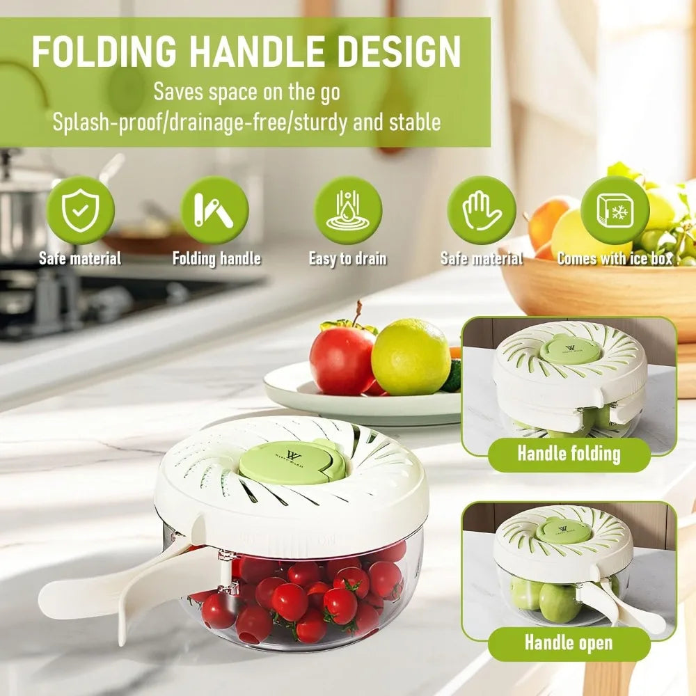 2 in 1 Drainer, 2 in 1 Drainer and Strainer with Ice Box Preservation, Bilayer Collapsible Fruit Washing Basket with Cover and H