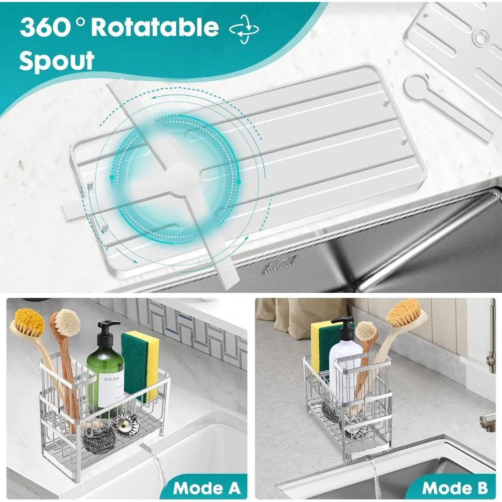 Sponge Holder for Kitchen Sink Organizer Caddy,2 Tier Dish Brush Scrubber Holder,Stainless Steel Sink Box Utensil Holder,Soap D