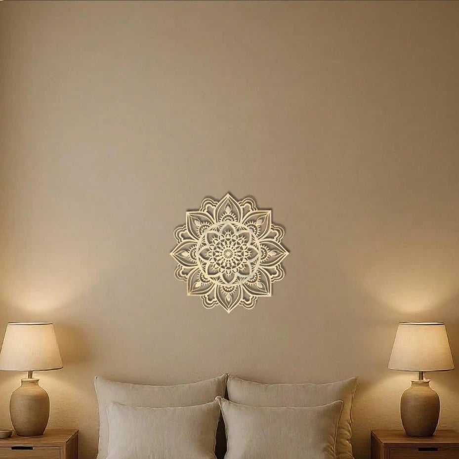Gold Metal Wall Art Decor – Intricate Mandala Design: Versatile Hanging for Bedroom, Living Room, Study, Office & More