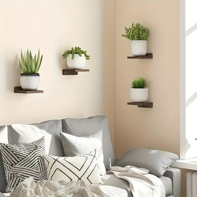 4pcs wooden wall mounted flower racks with simple design, wall storage rack, living room, bathroom, bedroom decoration rack
