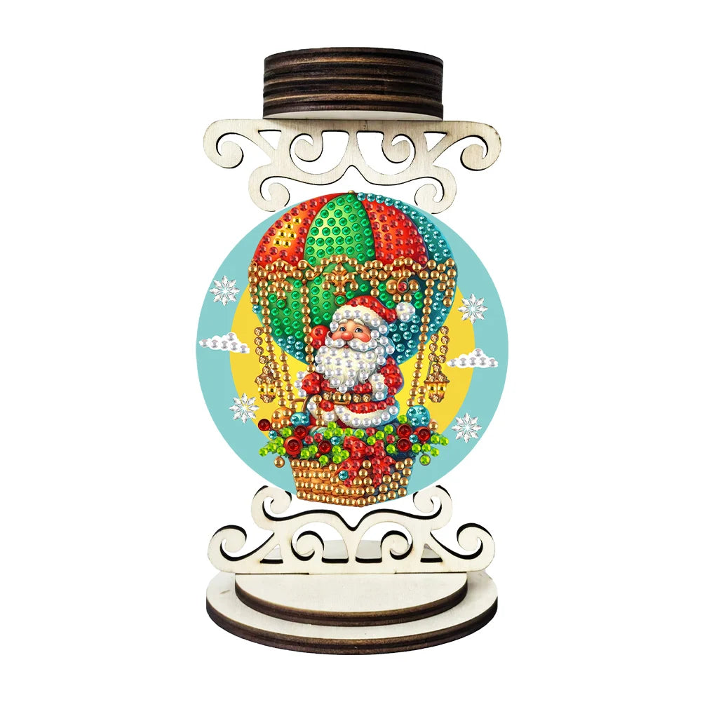 Wooden Special Shaped Xmas Theme Mosaic Rhinestone Drawing Candlestick Decor Desktop Diamond Art Candle Holder for Party Decor