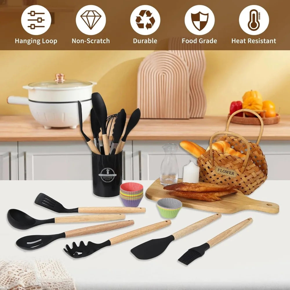 32-piece kitchen utensil set with reusable silicone baking cups - food-grade silicone, bpa-free, comprehensive cooking tools.