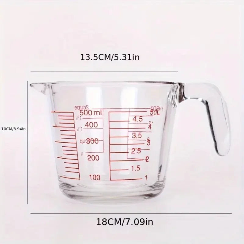 500ml Heat-Resistant Glass Measuring Cup with Precise Scale and Ergonomic Microwave-Safe Handle for Baking and Cooking