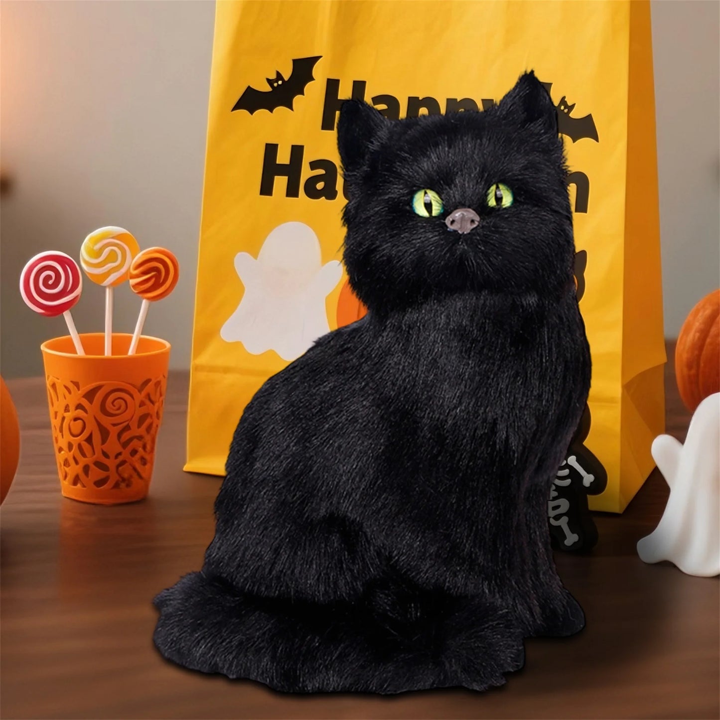 Halloween Black Cat Figurines Set of 3 Spooky Decorations for Home Office Party Miniature Cat Ornaments for Table Display