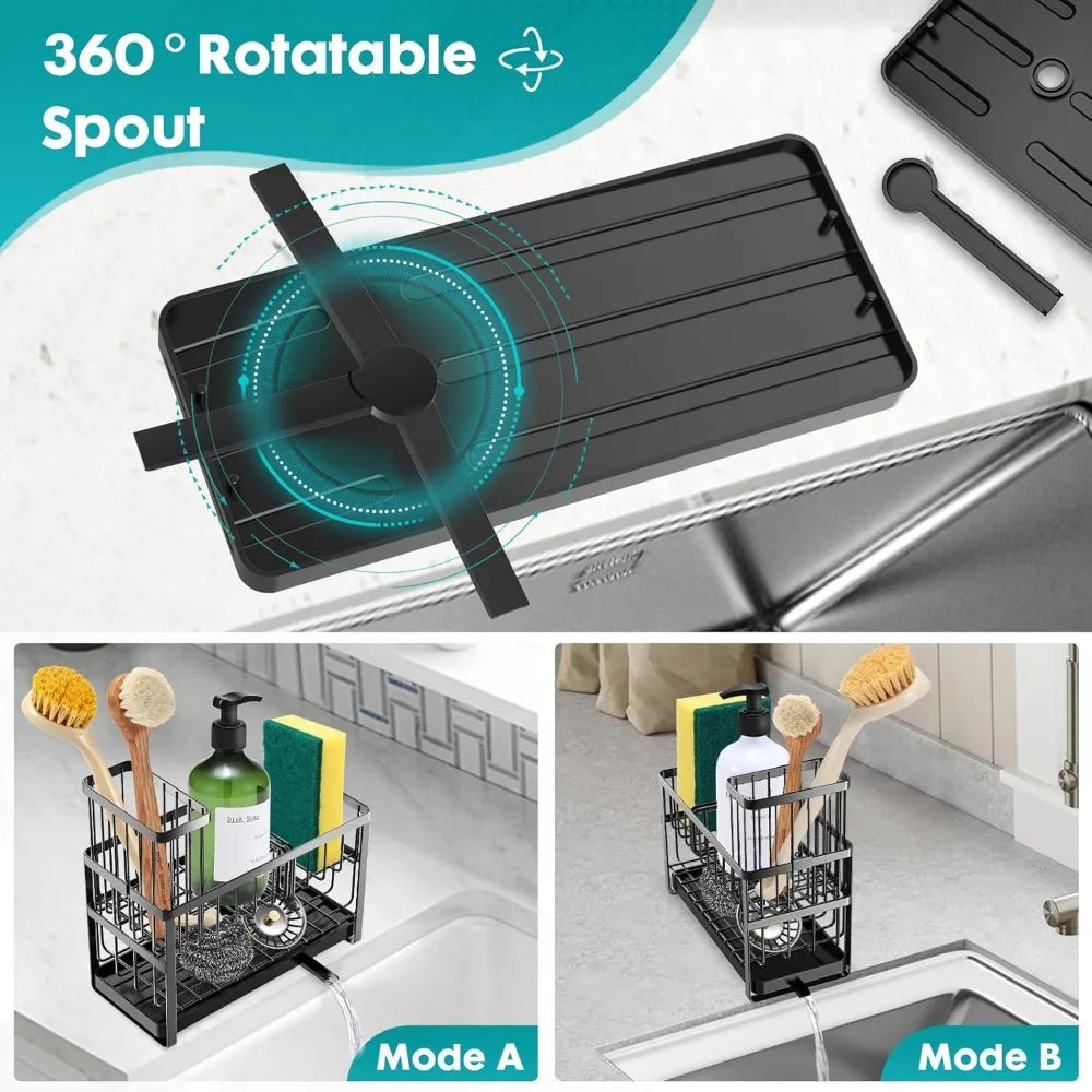 Sponge Holder for Kitchen Sink Organizer Caddy,2 Tier Dish Brush Scrubber Holder,Stainless Steel Sink Box Utensil Holder,Soap D