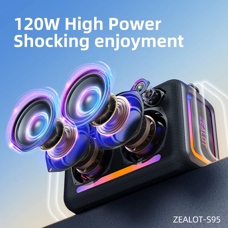 ZEALOT-S95 120W Waterproof Portable Loud Bluetooth Speaker, Wireless Outdoor Boombox SubwooferTriple Passive Radiators-Deep Bass
