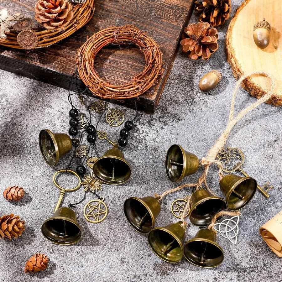 2 Pieces Witch Protection Door Hangers Wind Chimes Wreath Handmade Hanging Bells Wiccan Magic for Home Doorknob Witchcraft Drat