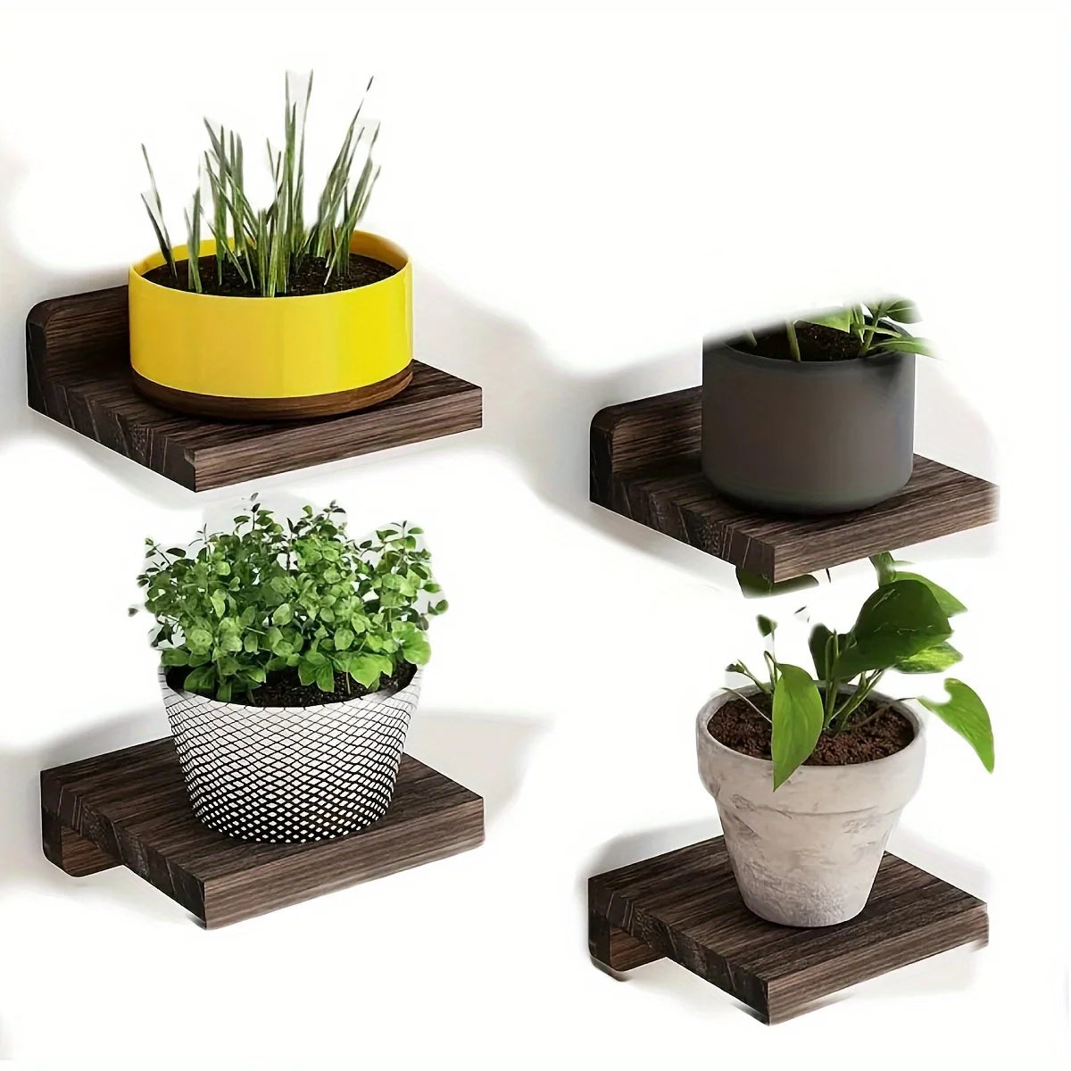 4pcs wooden wall mounted flower racks with simple design, wall storage rack, living room, bathroom, bedroom decoration rack