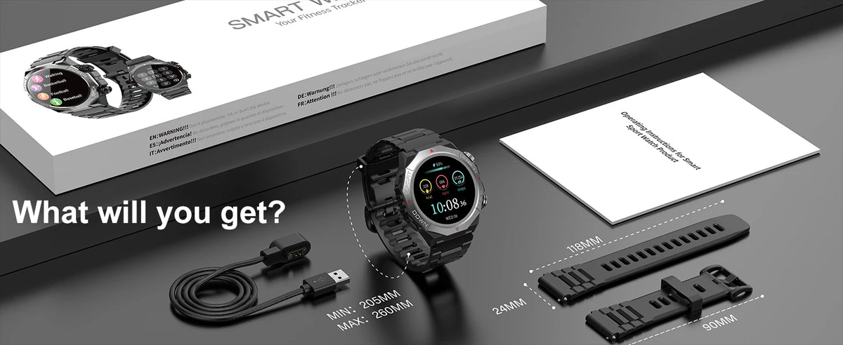 Smart Watch HD Touchscreen for Android and iOS, IP68 Waterproof Multi-function.