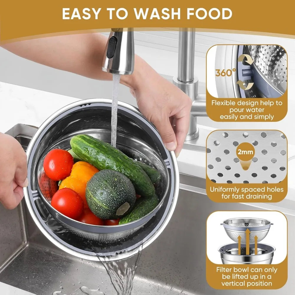 P&P CHEF Mixing Bowls with Lids Set of 3, Stainless Steel Mixing Bowl and Colander for Kitchen, 3 Grater Attachments & Non-Slip