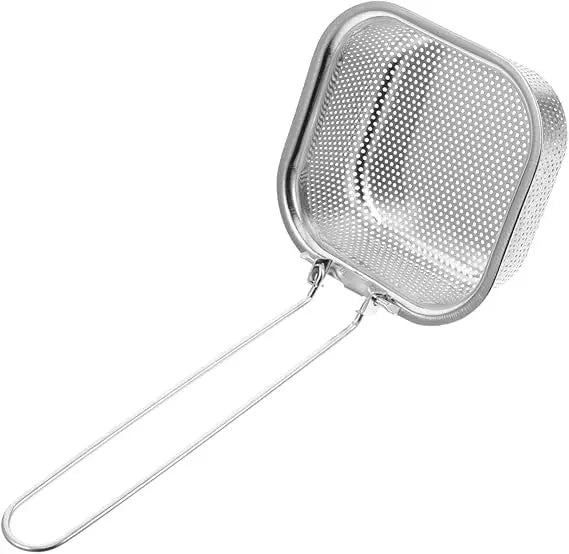 Stainless Steel Mesh Colander with Hook – Foldable Strainer for Hot Pot Deep Frying Noodles – Sturdy Kitchen Tool for Home Cook