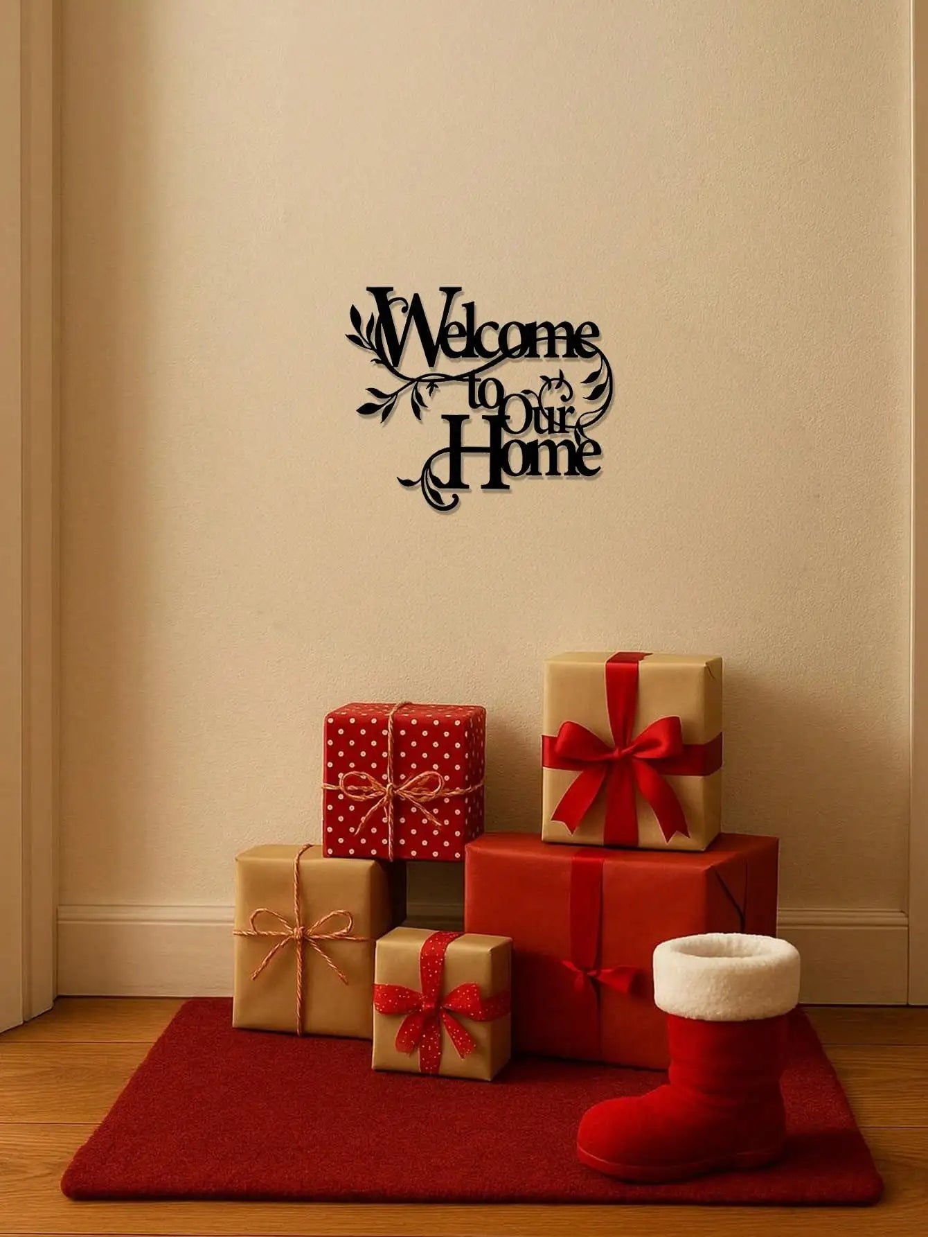 1PC Metal "Welcome To Our Home" Wall Sign - Decorative Pendant for Porch, Living Room, Garden Yard Gate