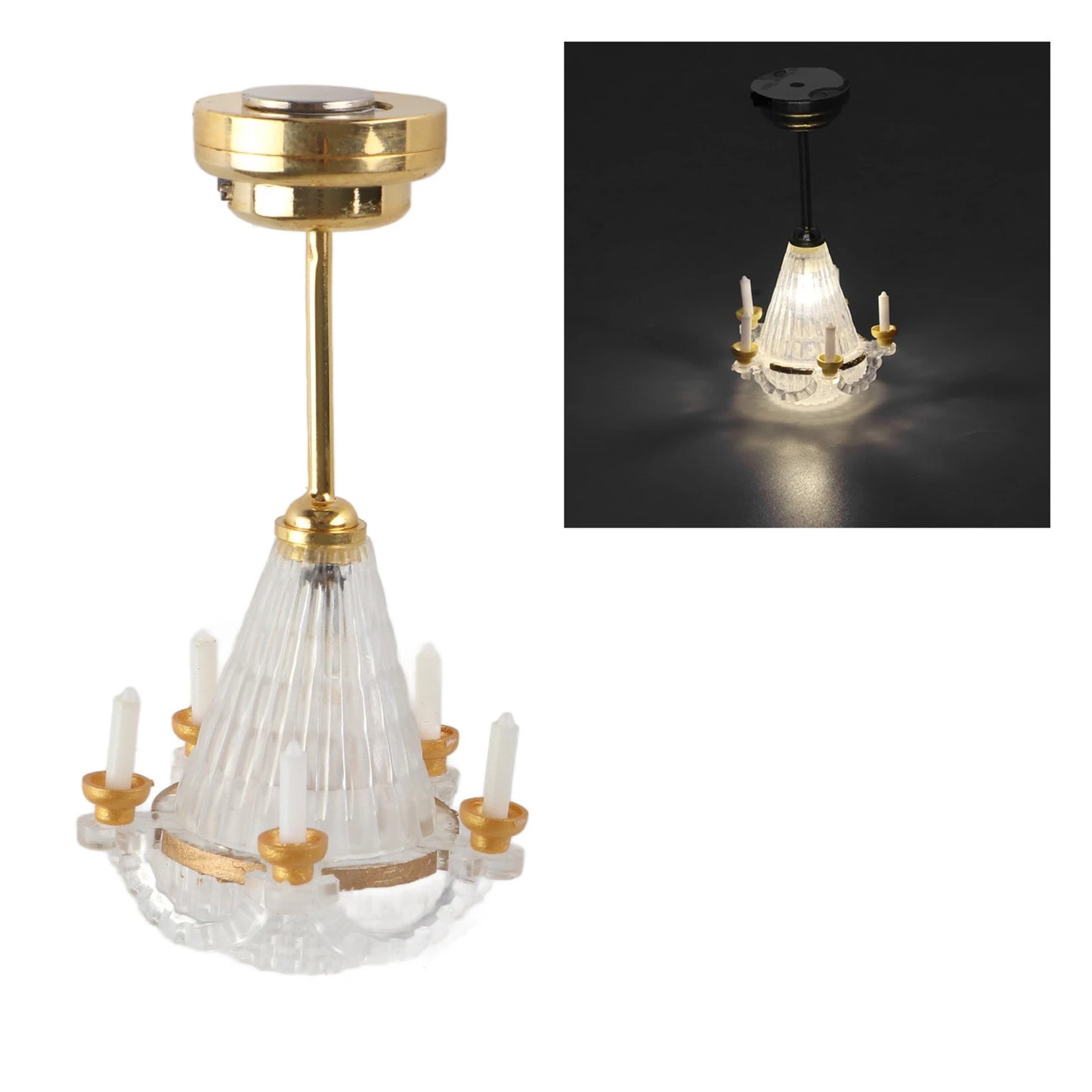 【New】Miniature Chandelier 1/12 Scaled Vivid Decorative Ceiling Lamp with 5 LED Candle for Dollhouse LED Miniature Chandelier