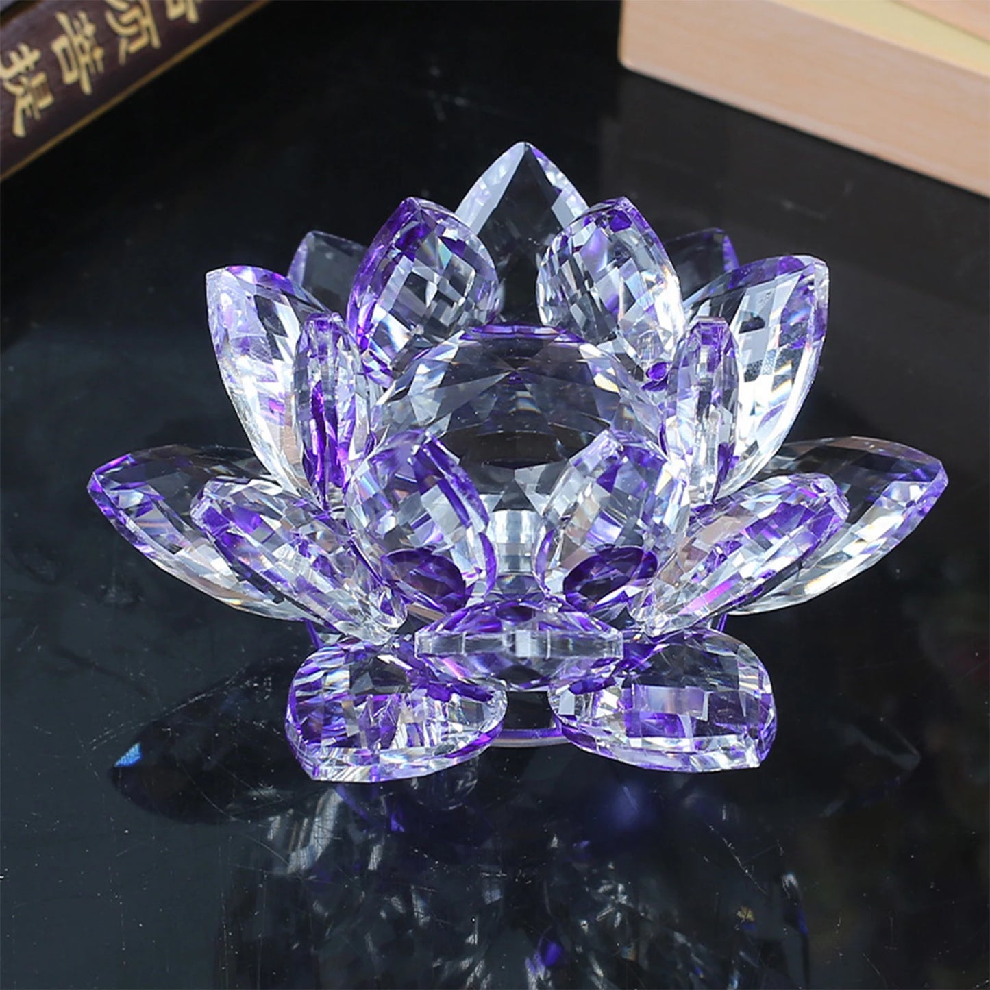 Crystal Lotus Flower Figurines Flower Crafts Glass Car Figurines for Tabletop Centerpiece Home Office