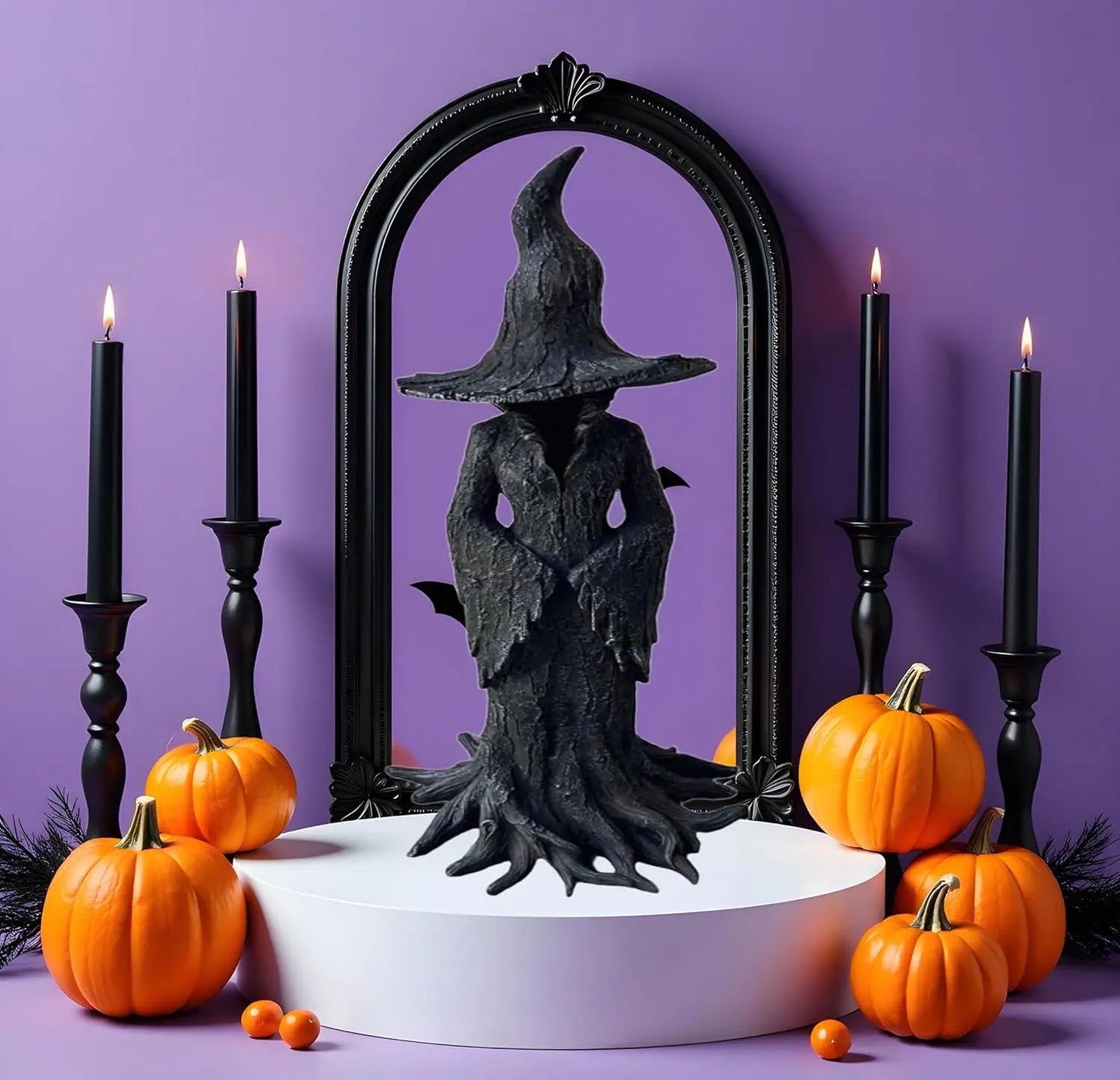 Cracker Barrel Witch Statue Gothic Halloween Resin Figurine Retro Magician Decor, Dark Fantasy Ornament, Festival Collectible